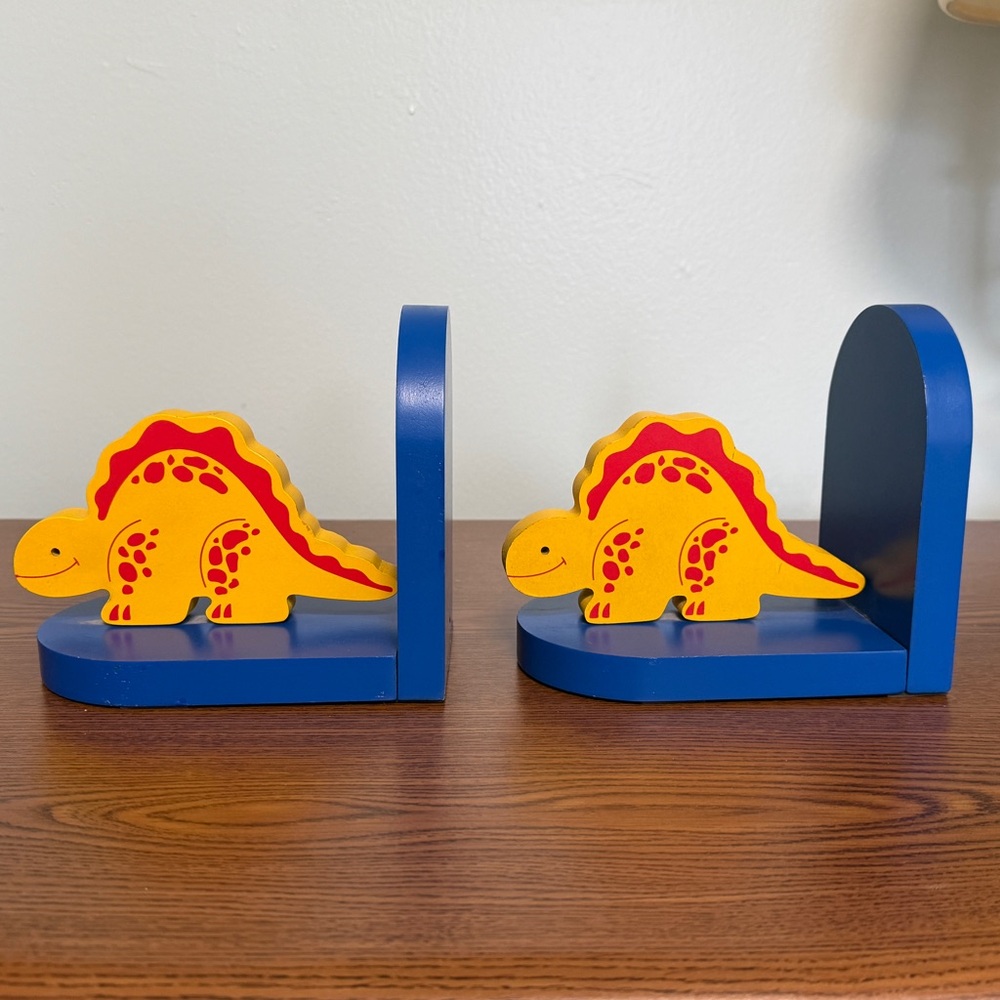 Dinosaur Bookends in Blue and Yellow
